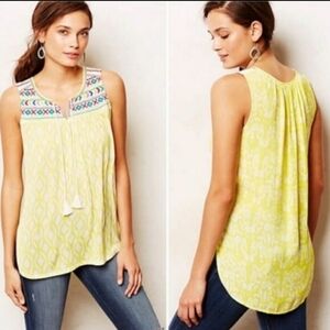 Anthropologie Yellow Patterned Tank Top